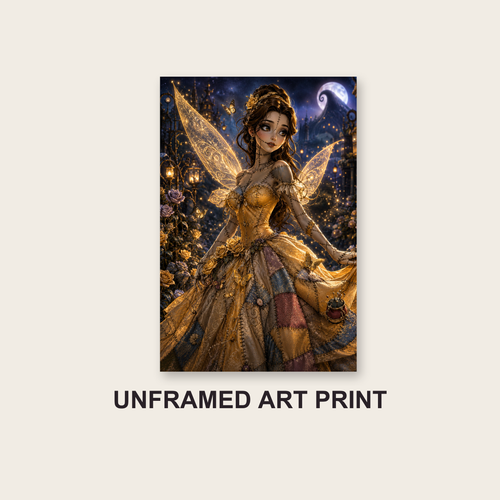 Golden Stitched Fairy Gothic Art Print unframed hero mockup