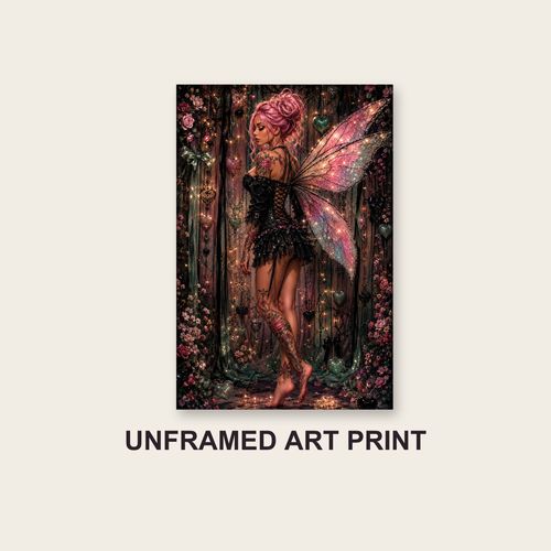 Pink Gothic Fairy Art Print unframed hero mockup